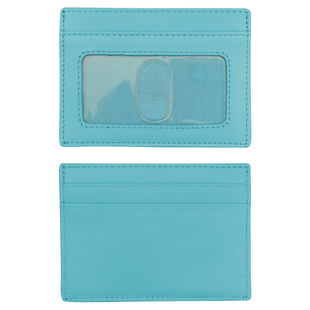 Two turquoise card holders on a white background