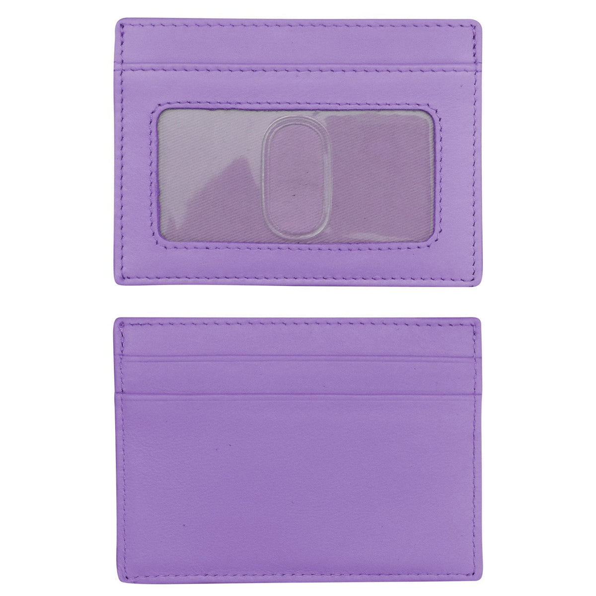 Purple cardholder with a clear window on a white background