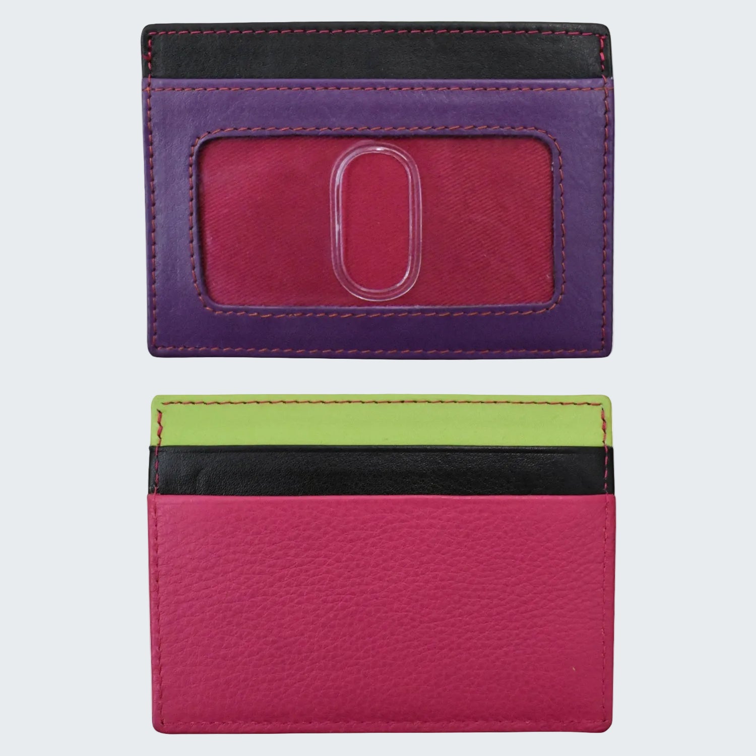 Two card holders with different color combinations on a white background