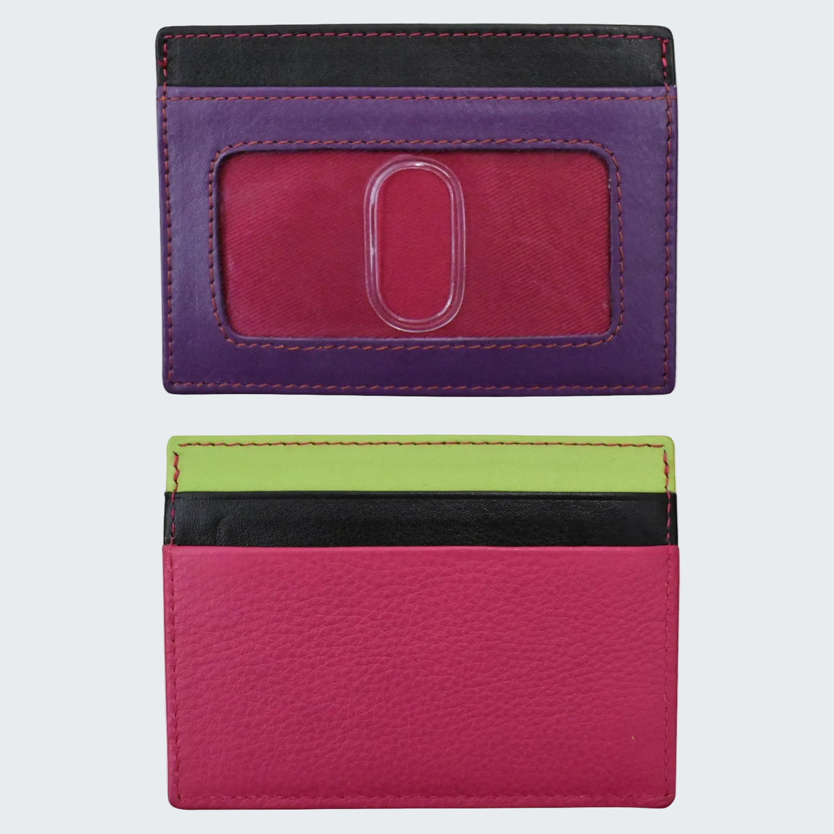 Two card holders with different color combinations on a white background