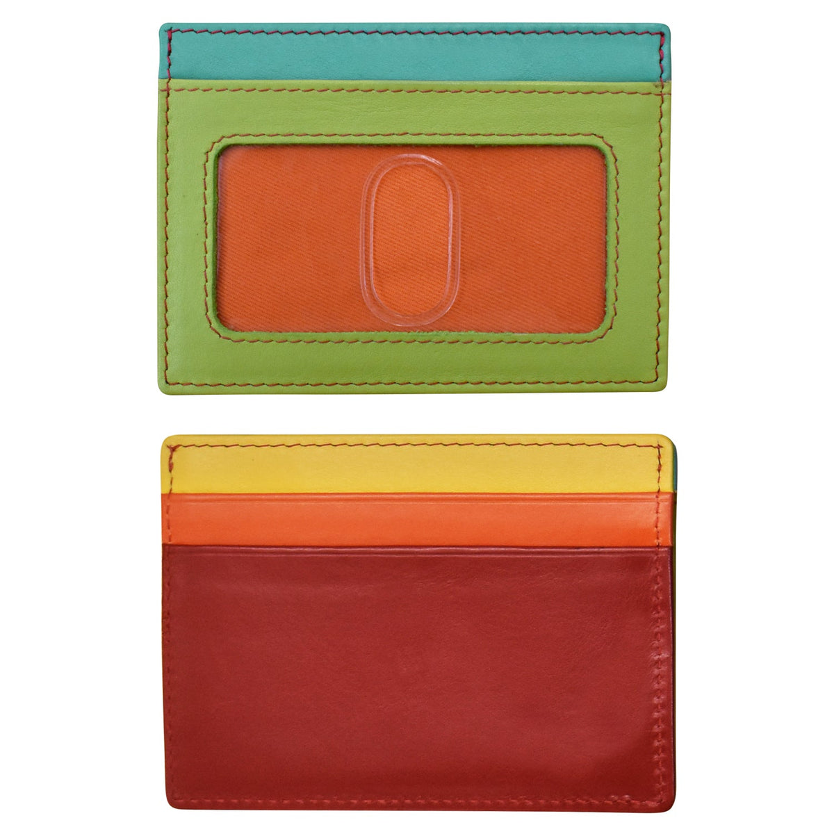 Two colorful card holders with different color schemes on a white background