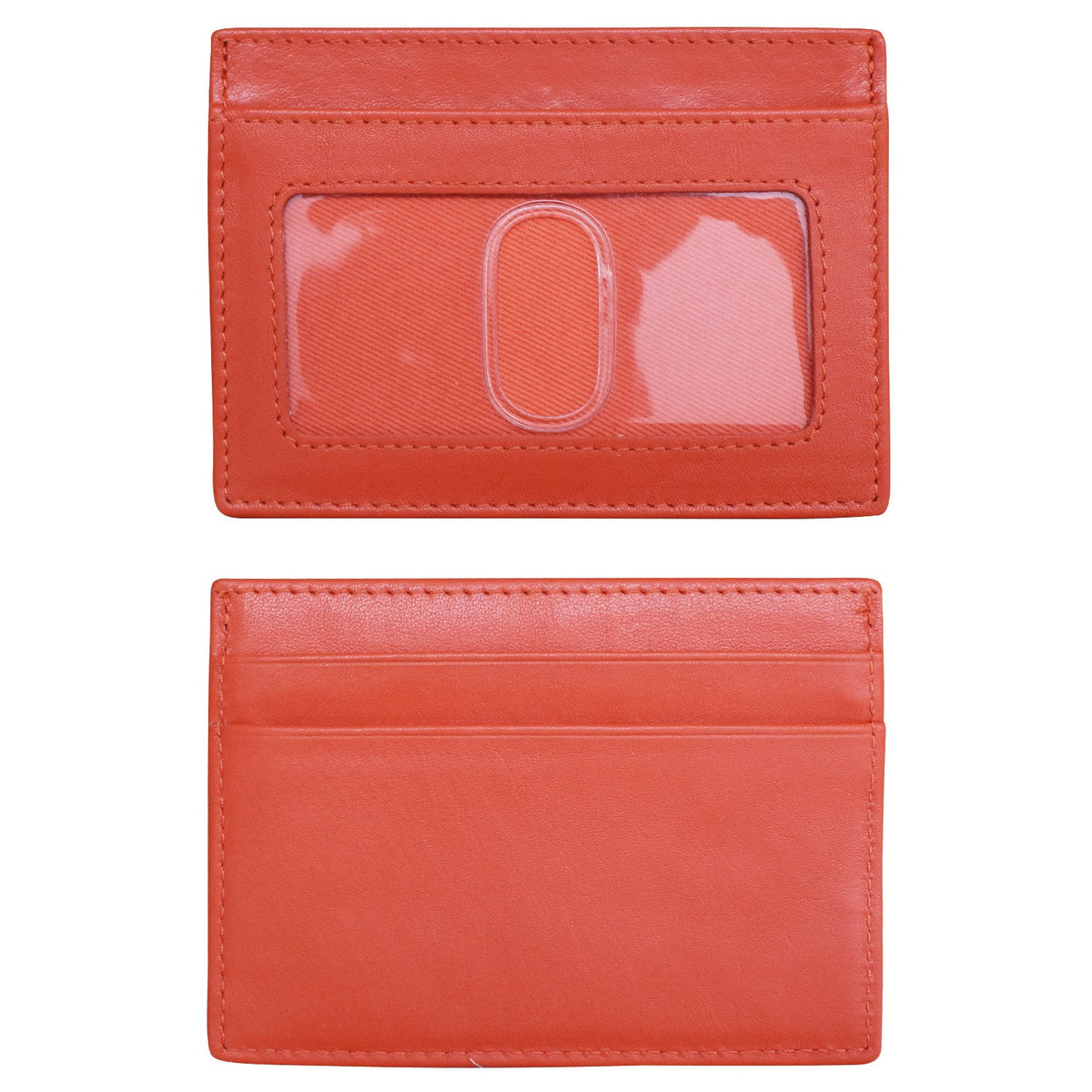 Red cardholder with a clear window on a white background