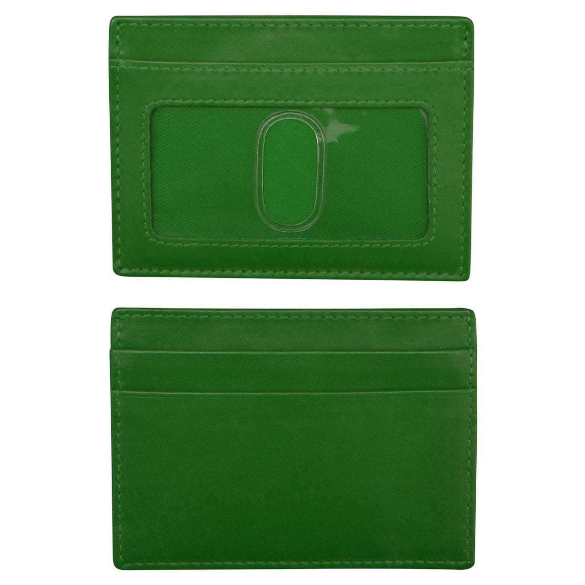 Green cardholder with a clear window on a white background