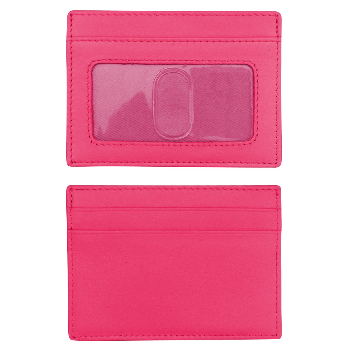 Pink cardholder with a clear window on a white background