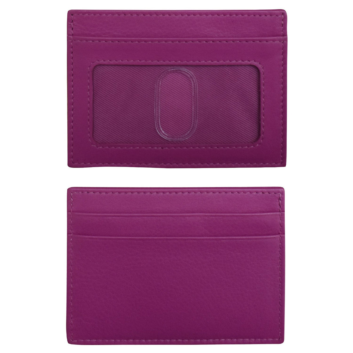 Purple cardholder with a clear window on a white background