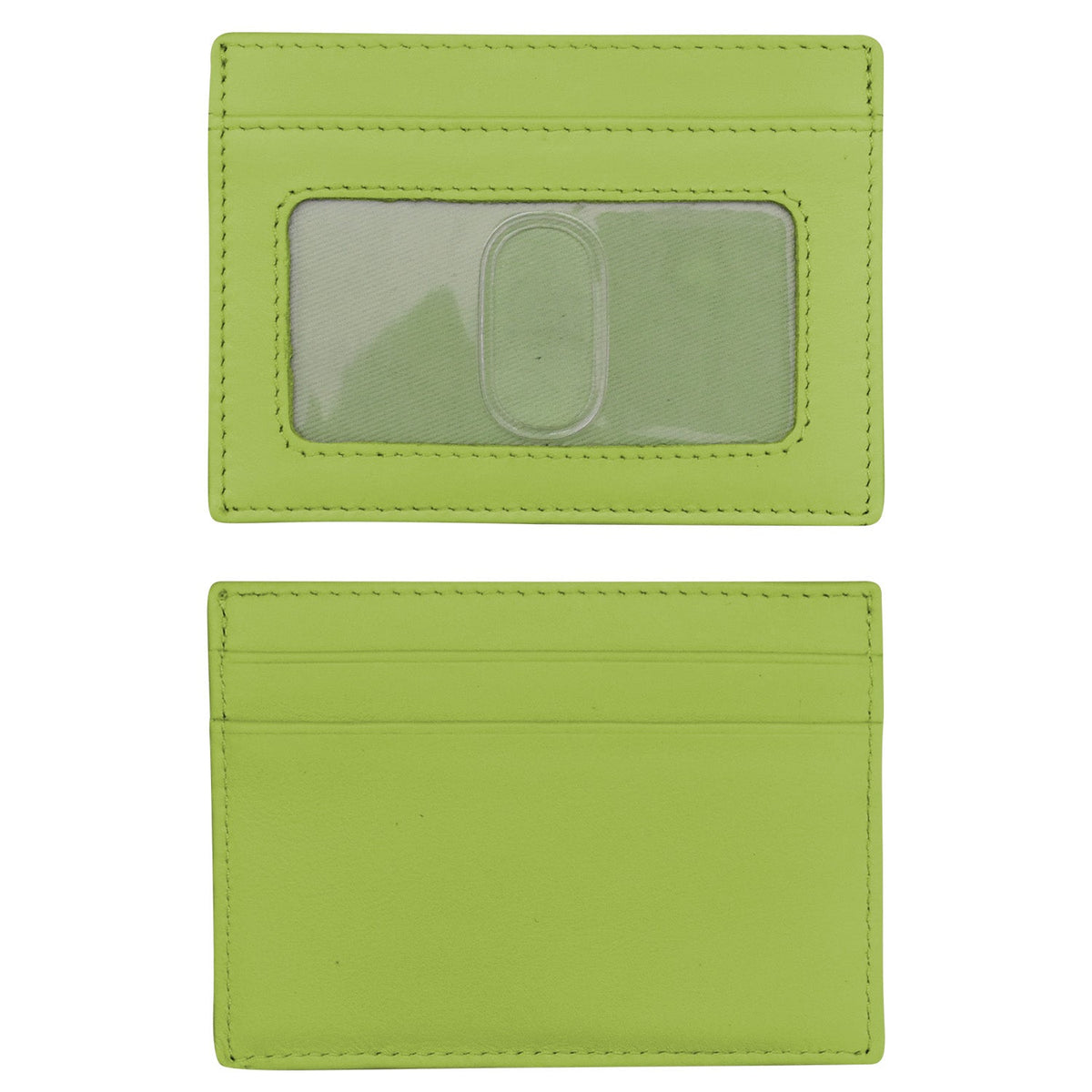 Green cardholder with a clear window on a white background