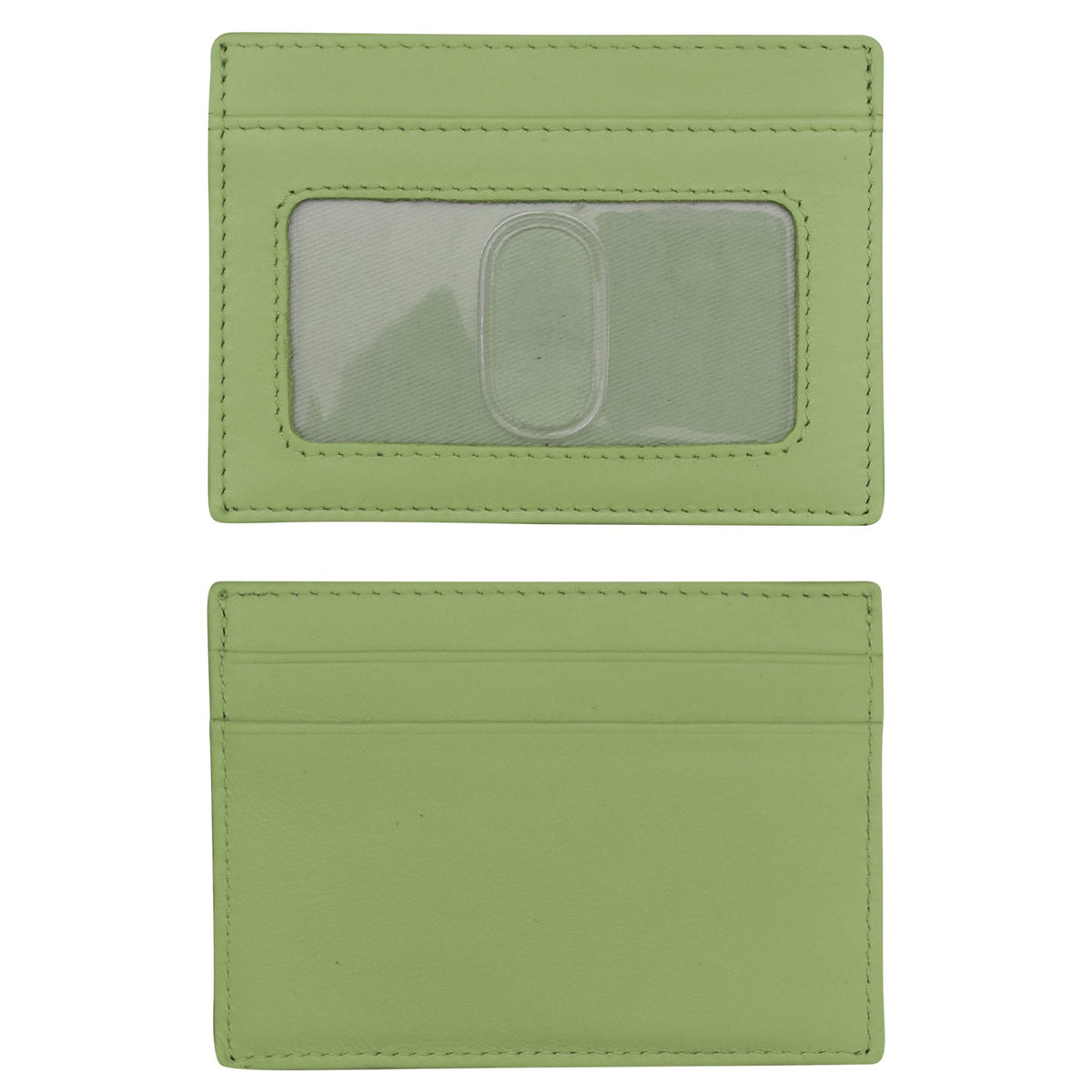 Green cardholder with a clear window on a white background
