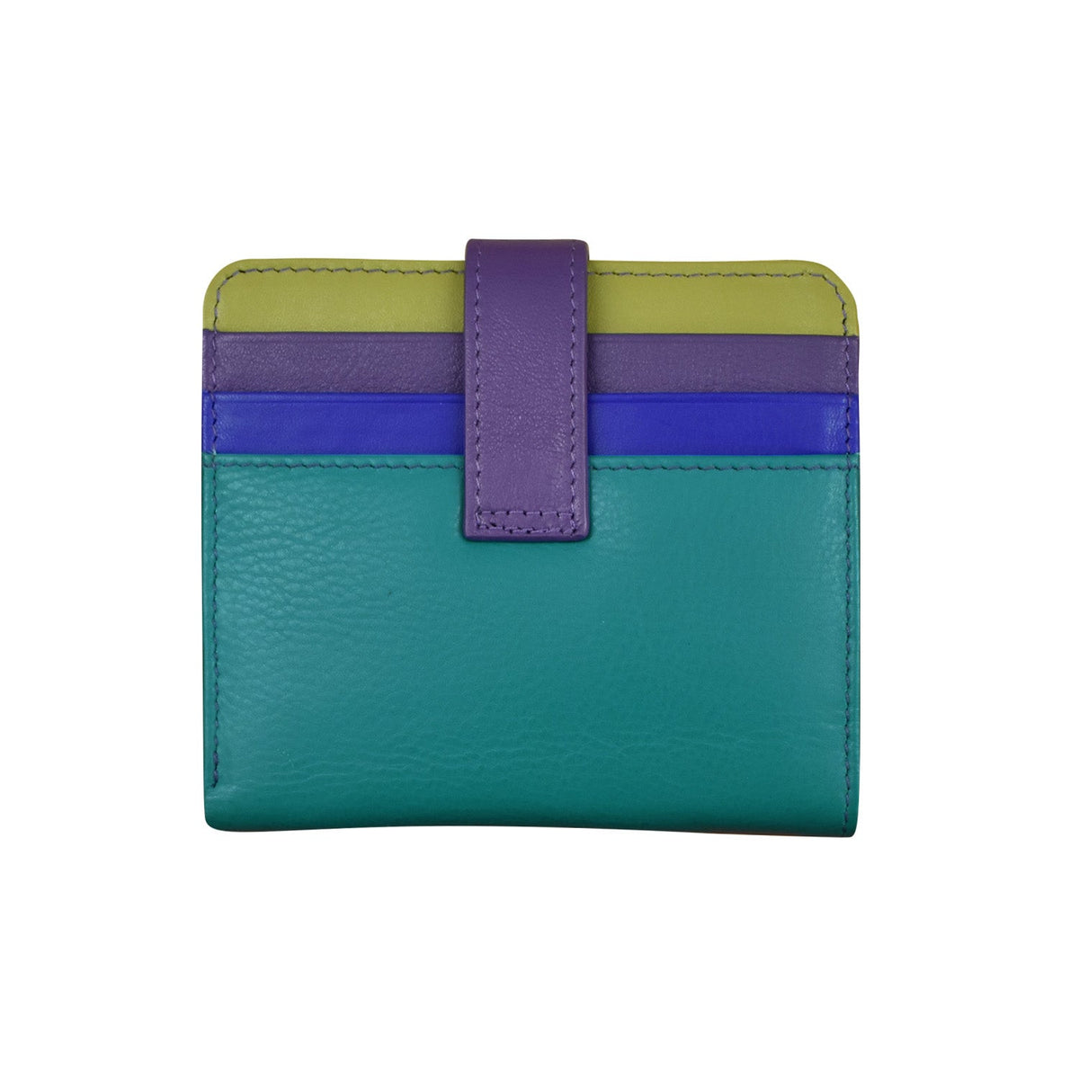 Multicolored wallet with a strap on a white background