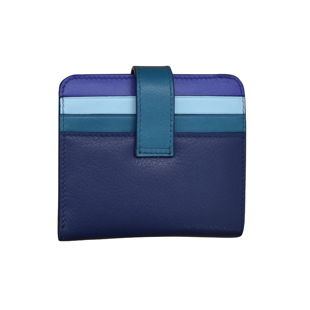 Blue wallet with a strap on a white background