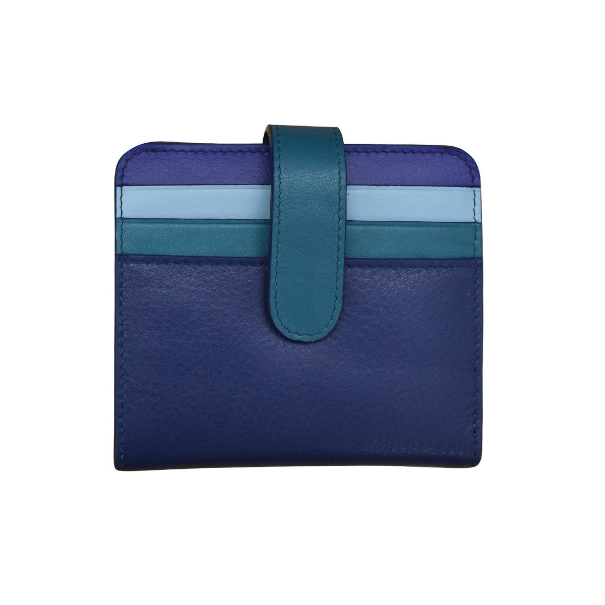 Blue wallet with a strap on a white background