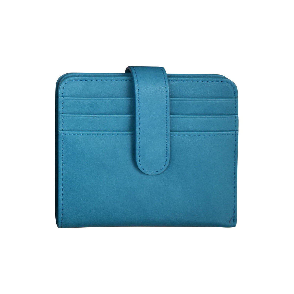 Blue wallet with a strap on a white background