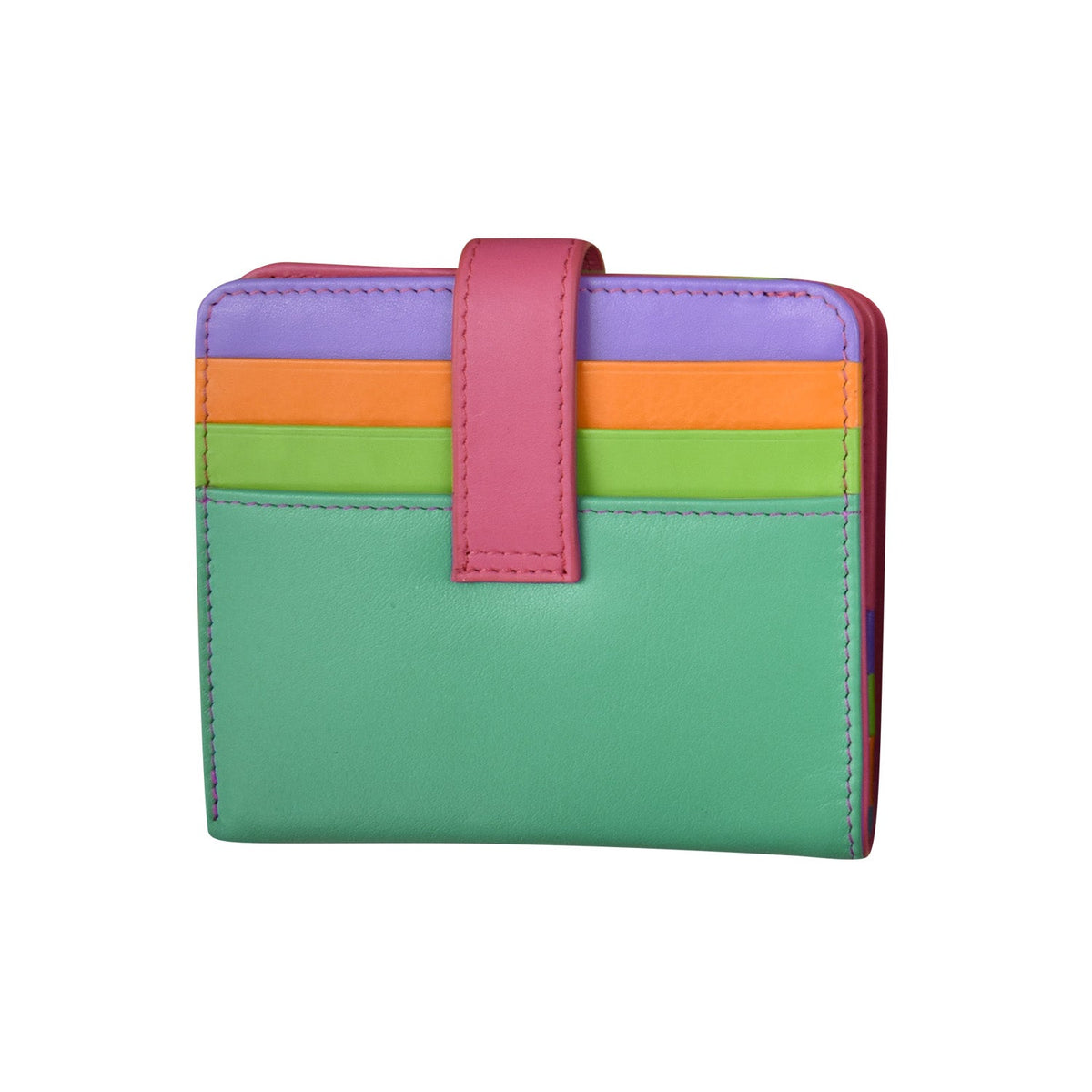 Colorful wallet with a strap on a white background