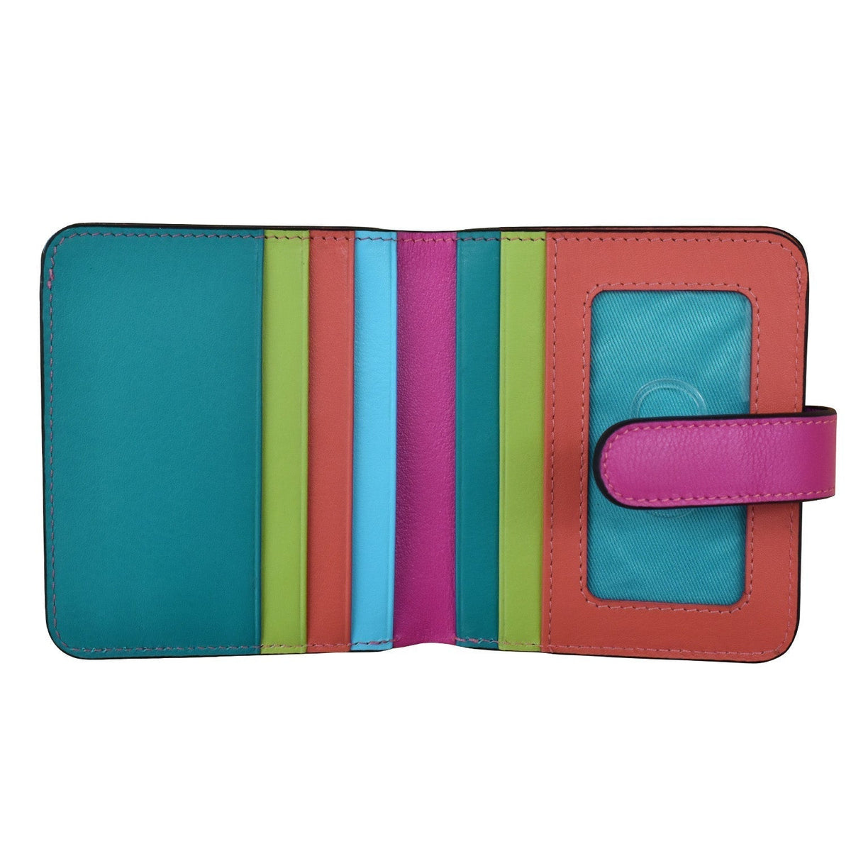 Colorful wallet with a striped interior on a white background
