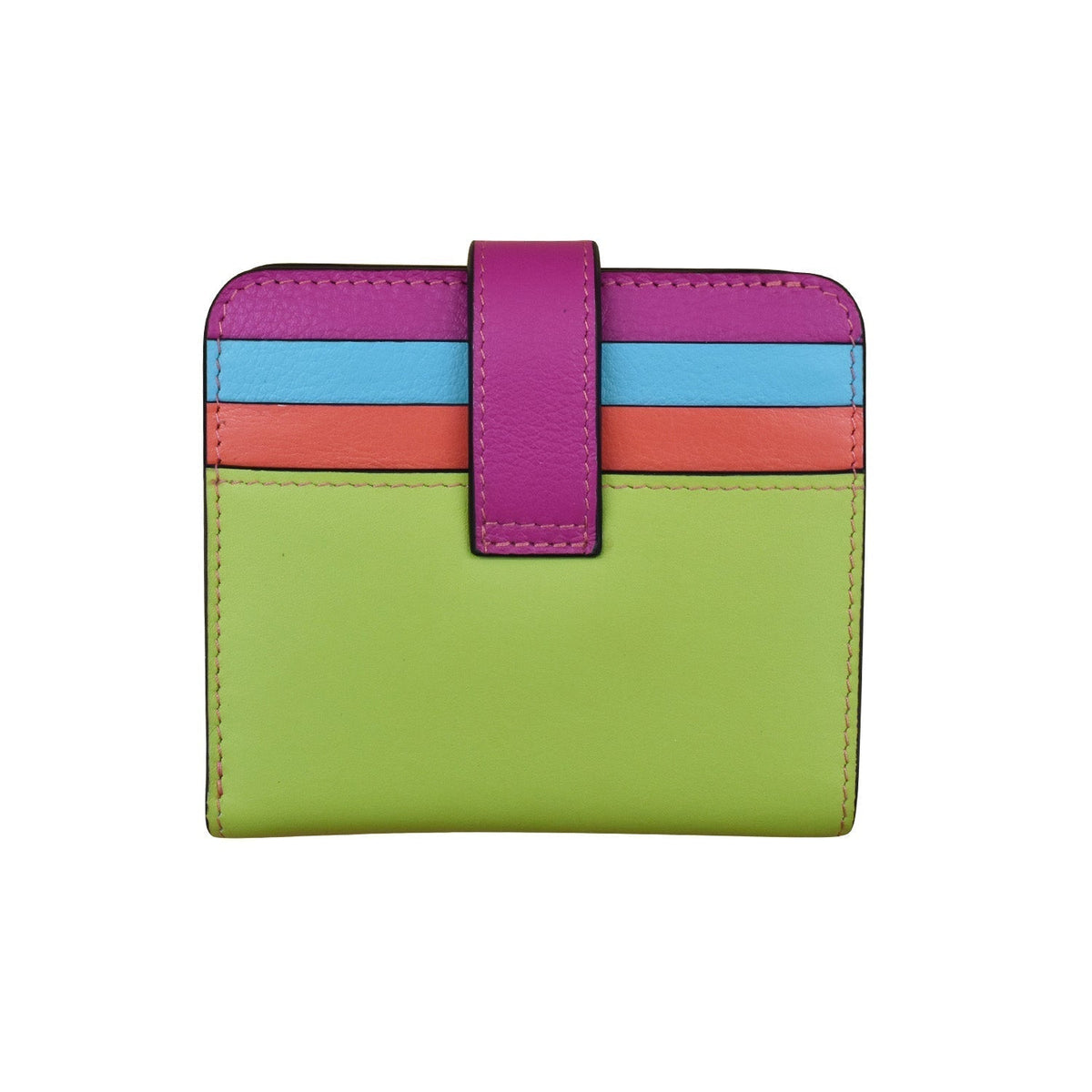 Colorful wallet with a purple strap on a white background