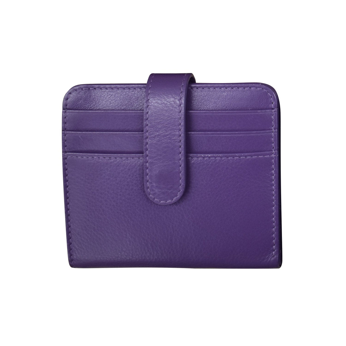 Purple wallet with a strap on a white background