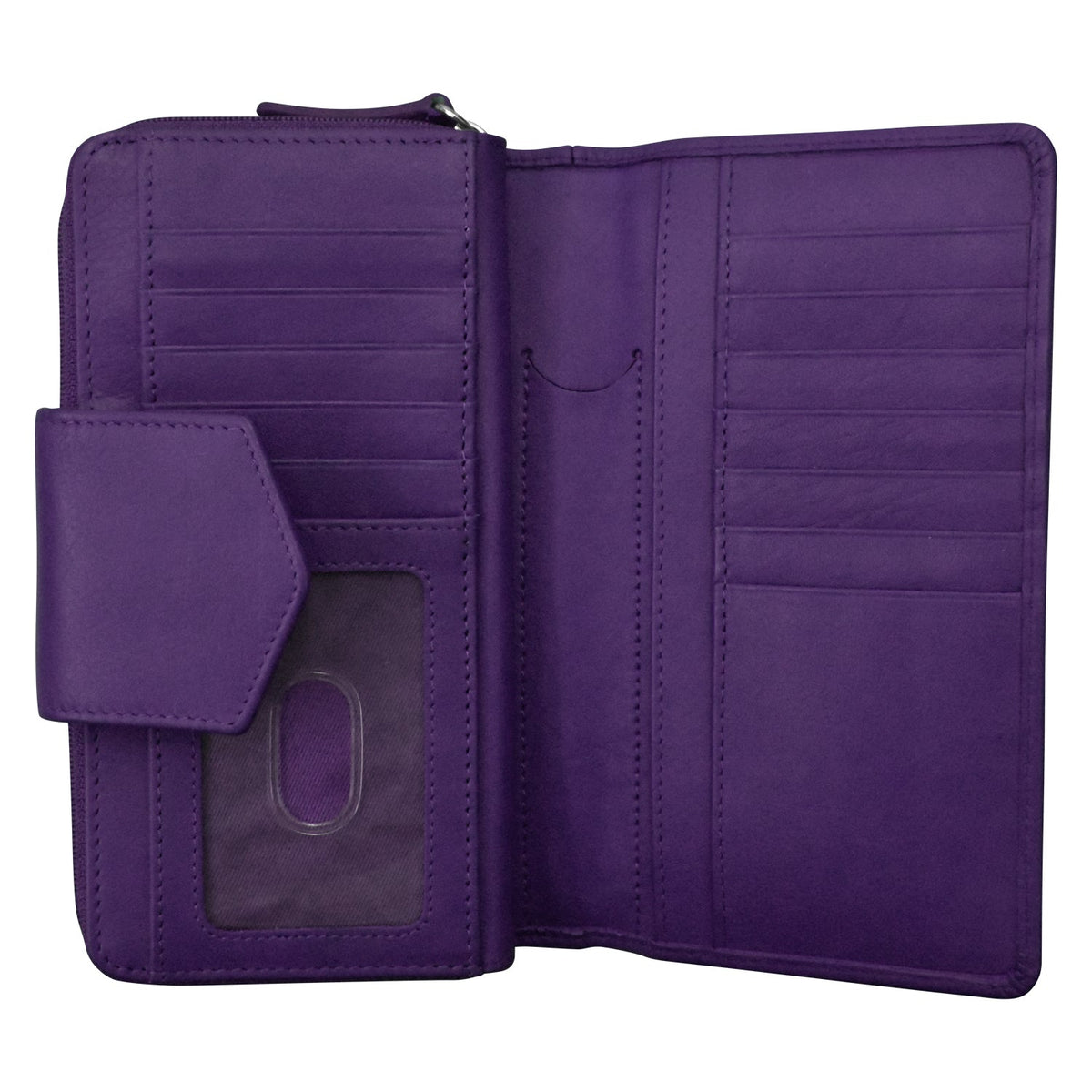 Purple wallet with multiple card slots on a white background