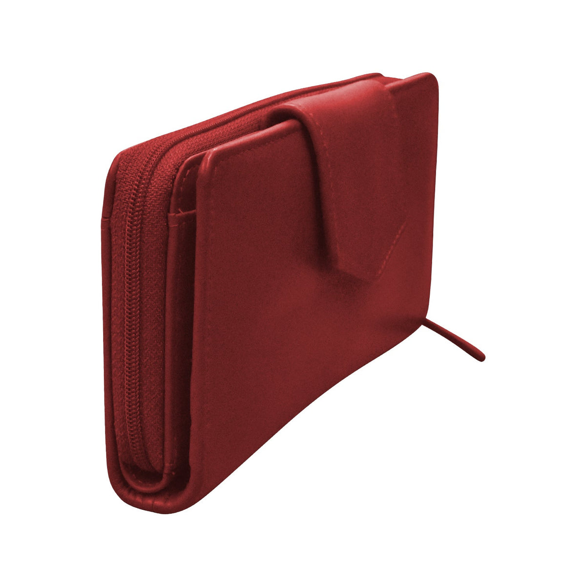 Red wallet with a card holder on a white background
