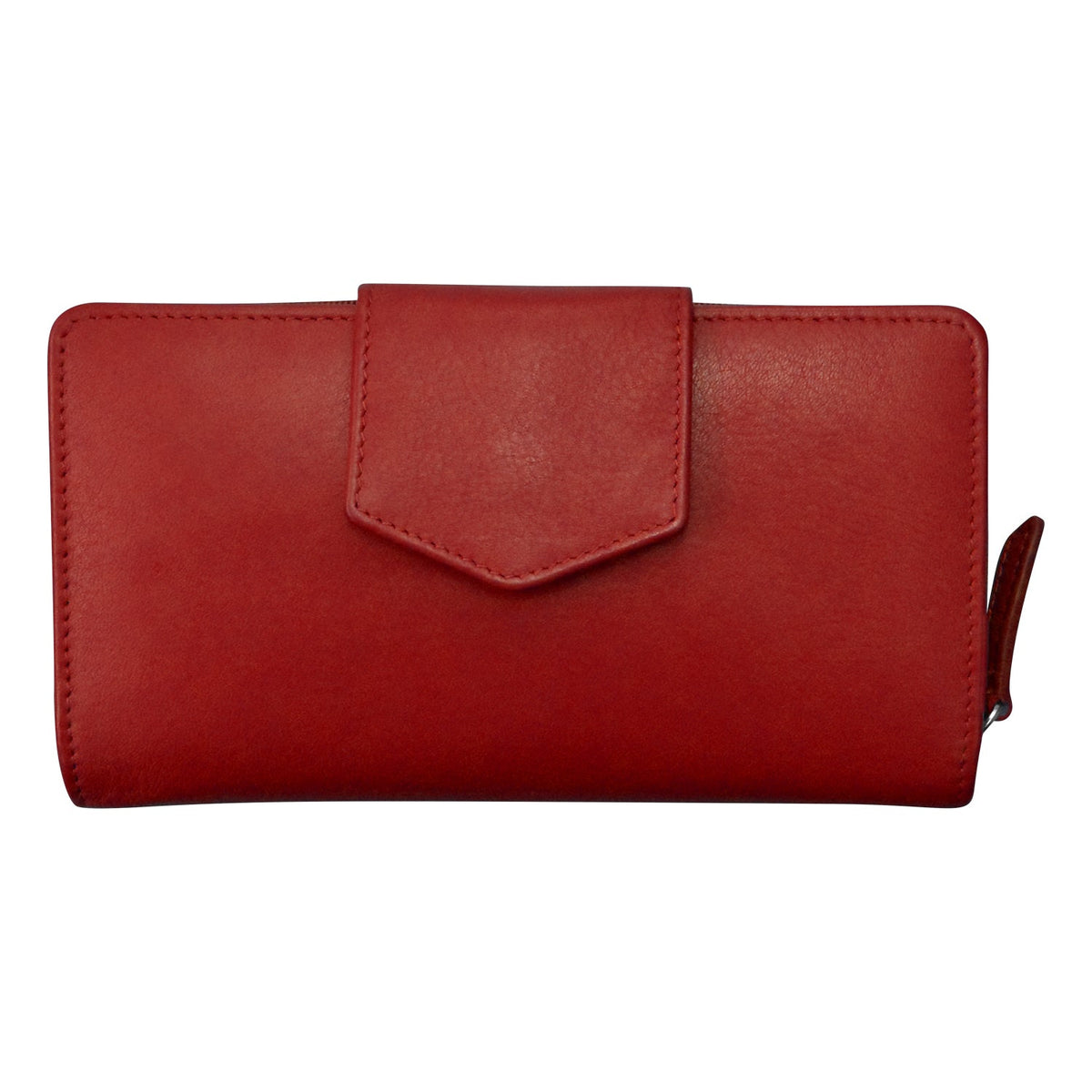 Red wallet with a flap on a white background