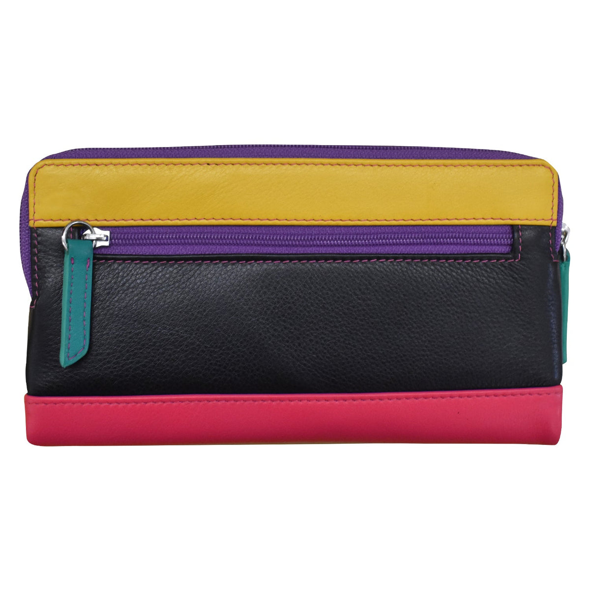 Multicolored rectangular pouch with zipper on a white background