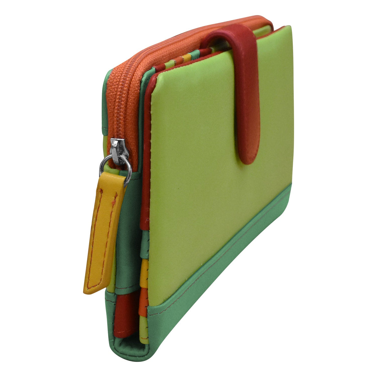 Colorful wallet with a zipper on a white background