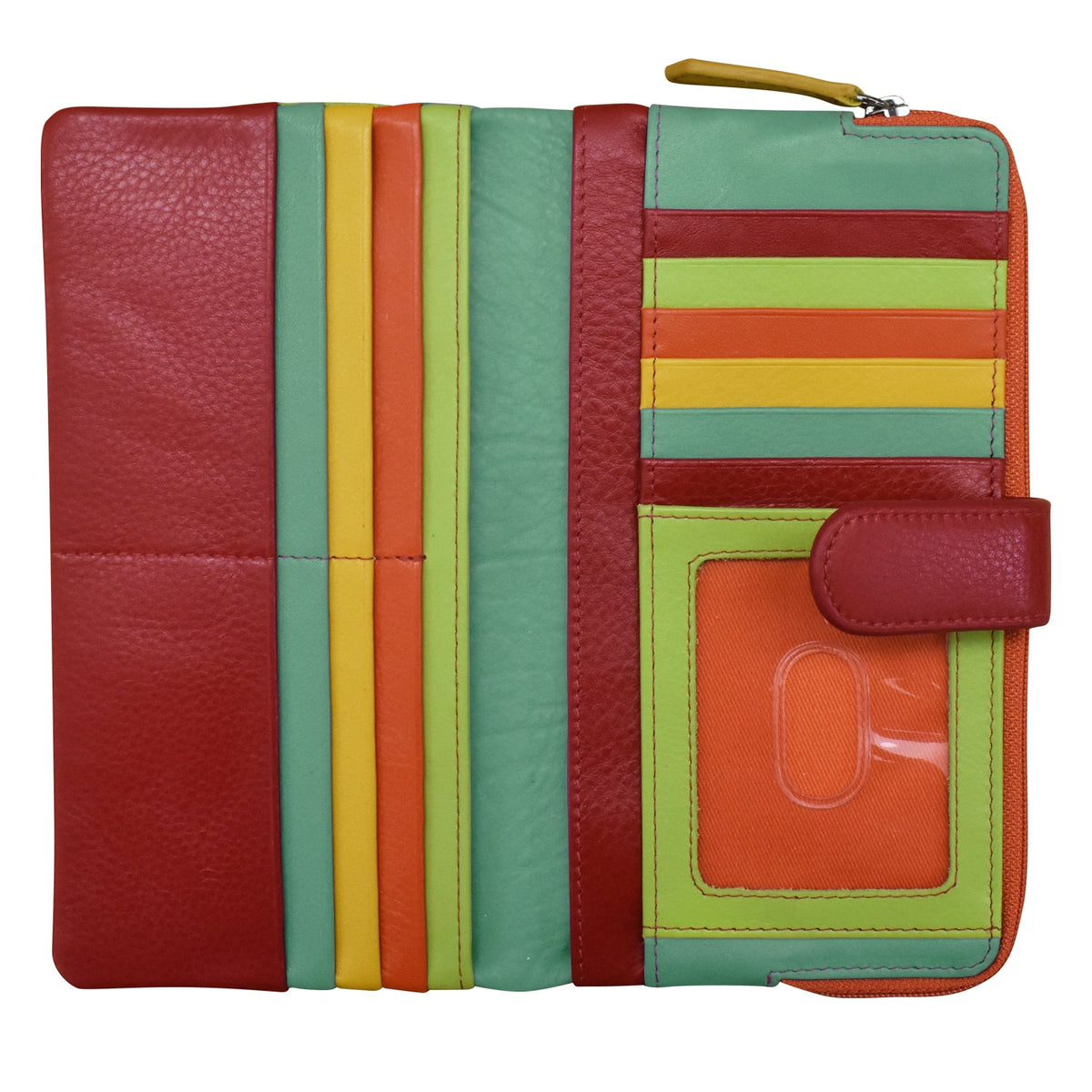 Colorful wallet with striped pattern on a white background