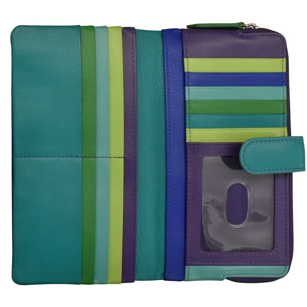 Colorful striped wallet with a card holder on a white background