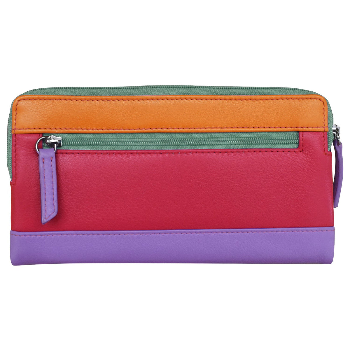 Multicolored wallet with zipper on a white background