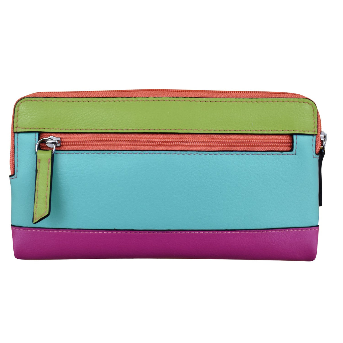 Multicolored wallet with a zipper on a white background