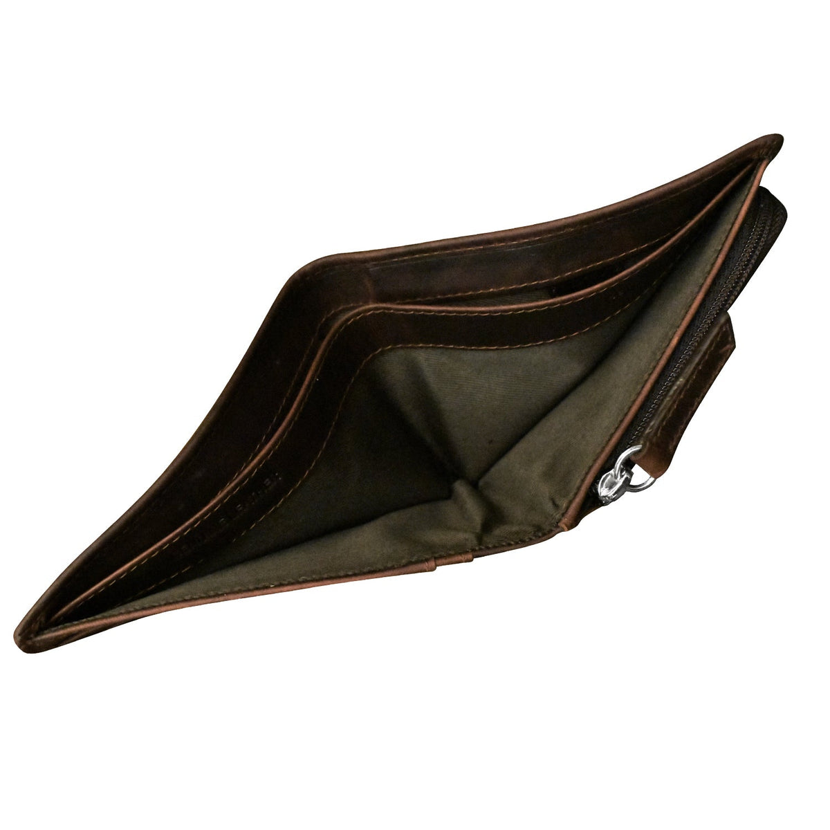 Brown leather clutch bag on a white background