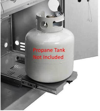 Propane tank with 'Not Included' text on a metal surface