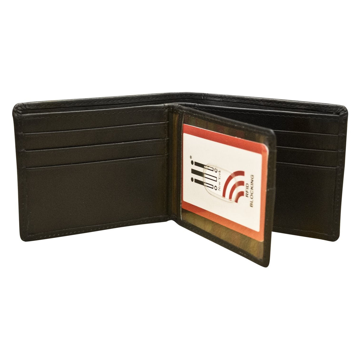 Black leather wallet with a card holder on a white background