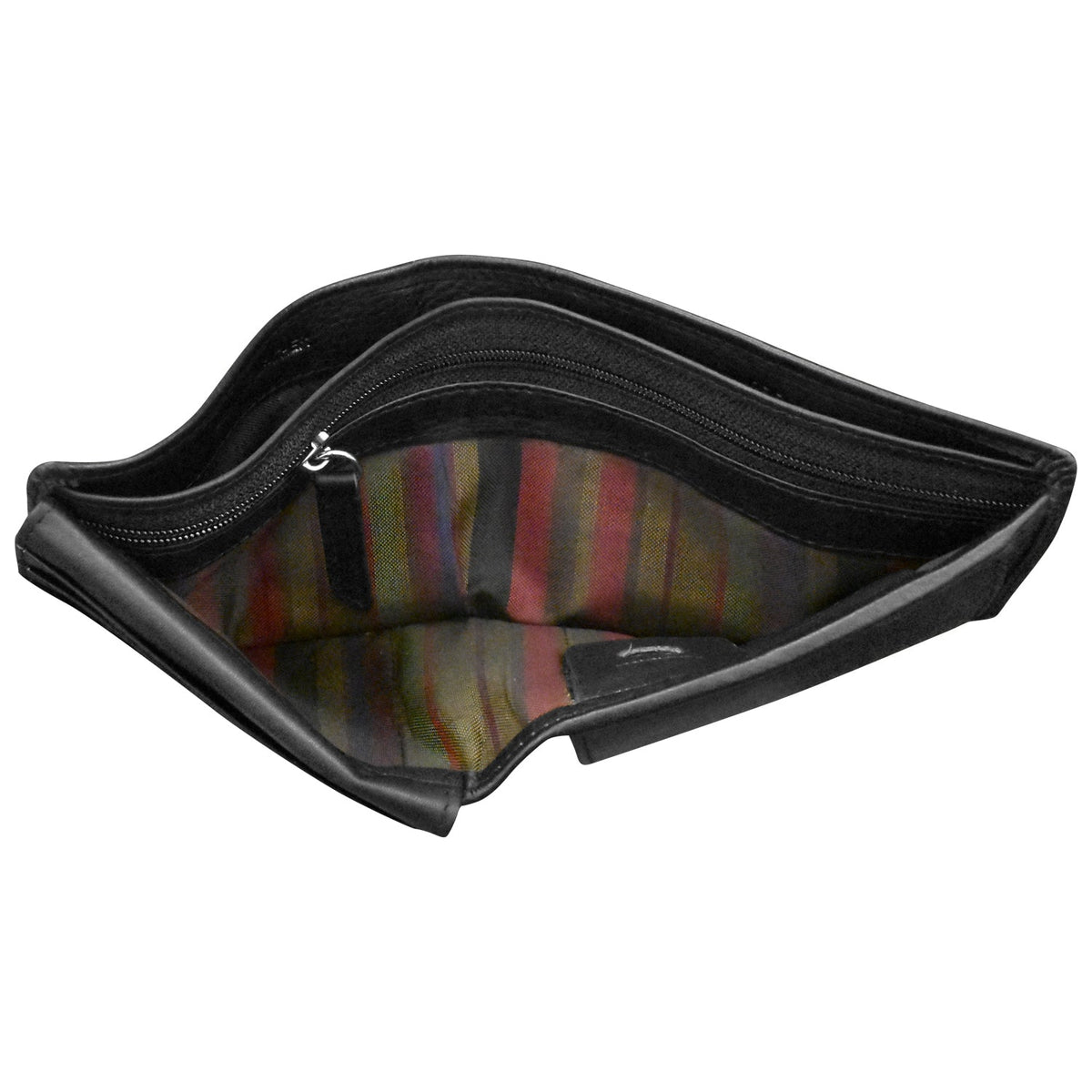 Black wallet with a colorful interior on a white background