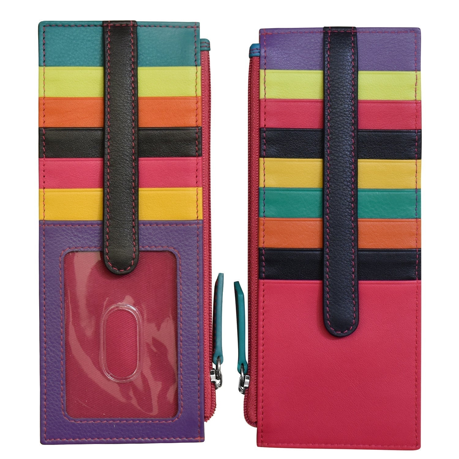 Colorful striped phone case with a strap on a white background