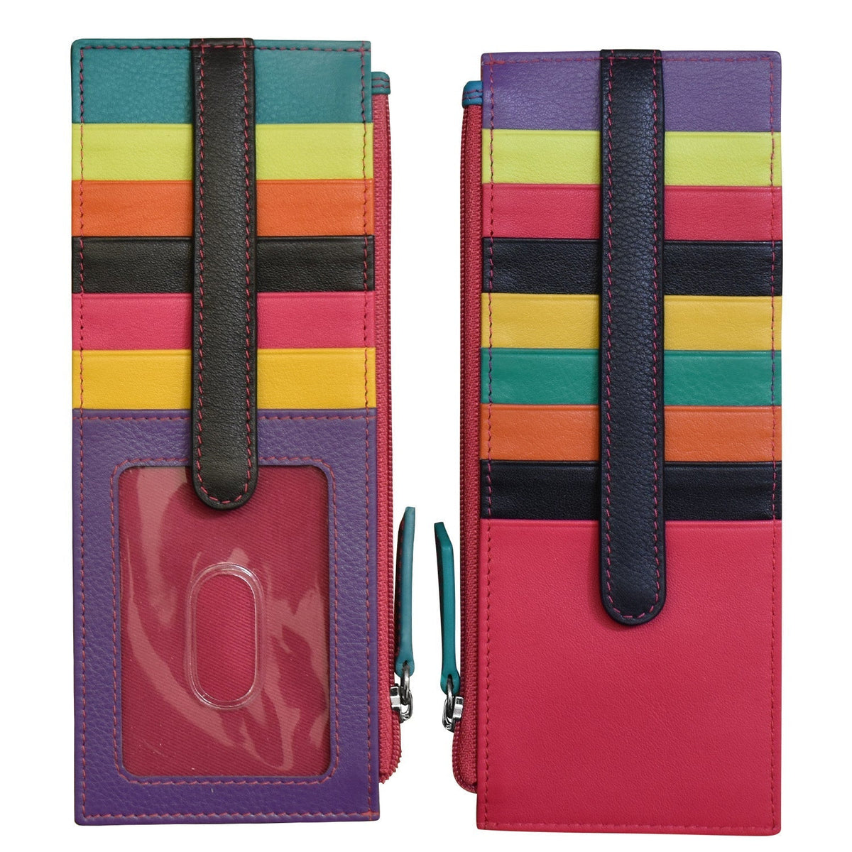 Colorful striped phone case with a strap on a white background