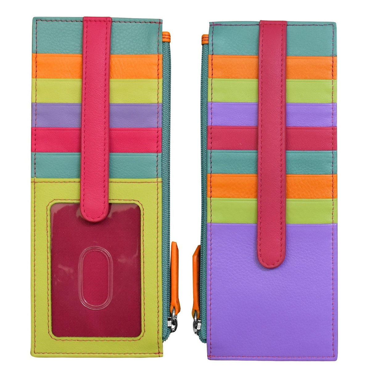 Colorful striped wallet with a card holder on a white background