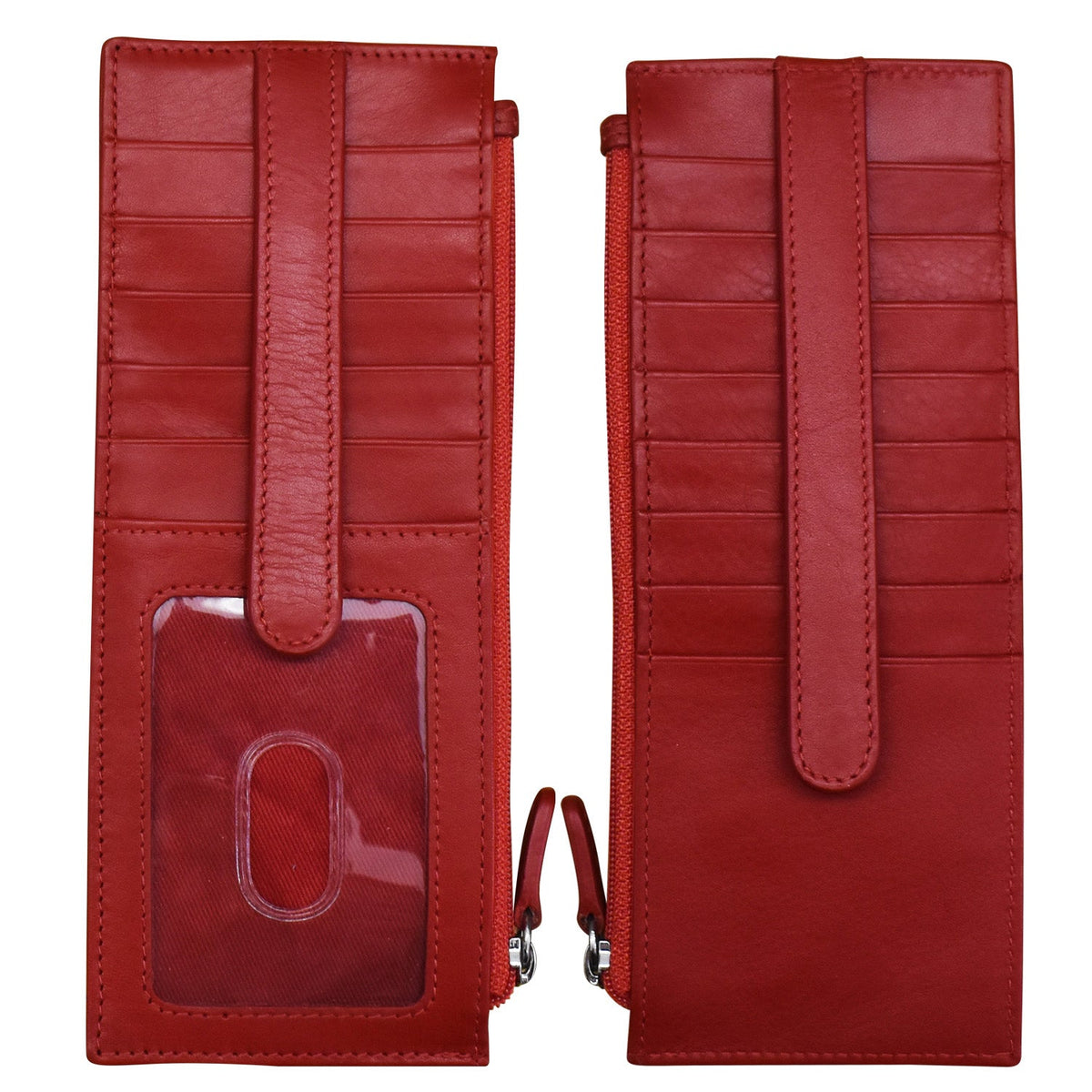 Red leather wallet with card holder on a white background