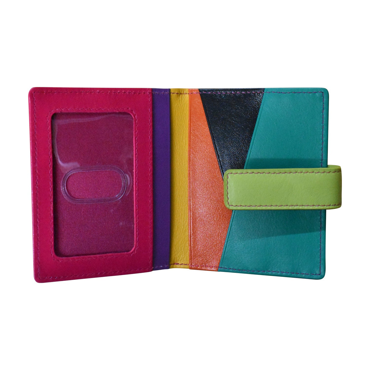 Colorful wallet with a geometric design on a white background