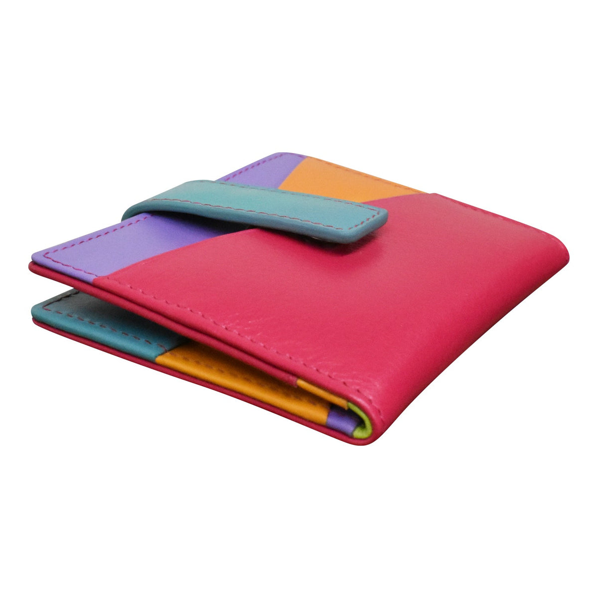 Colorful leather wallet with a white background