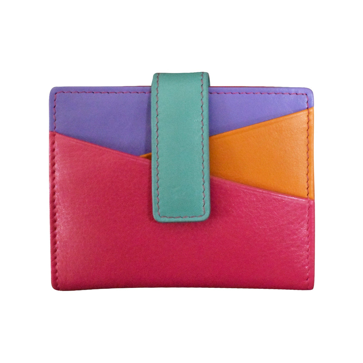 Colorful wallet with a strap on a white background