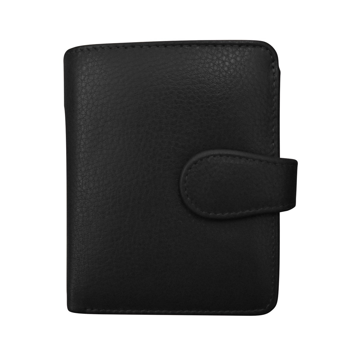 Black leather planner cover on a white background