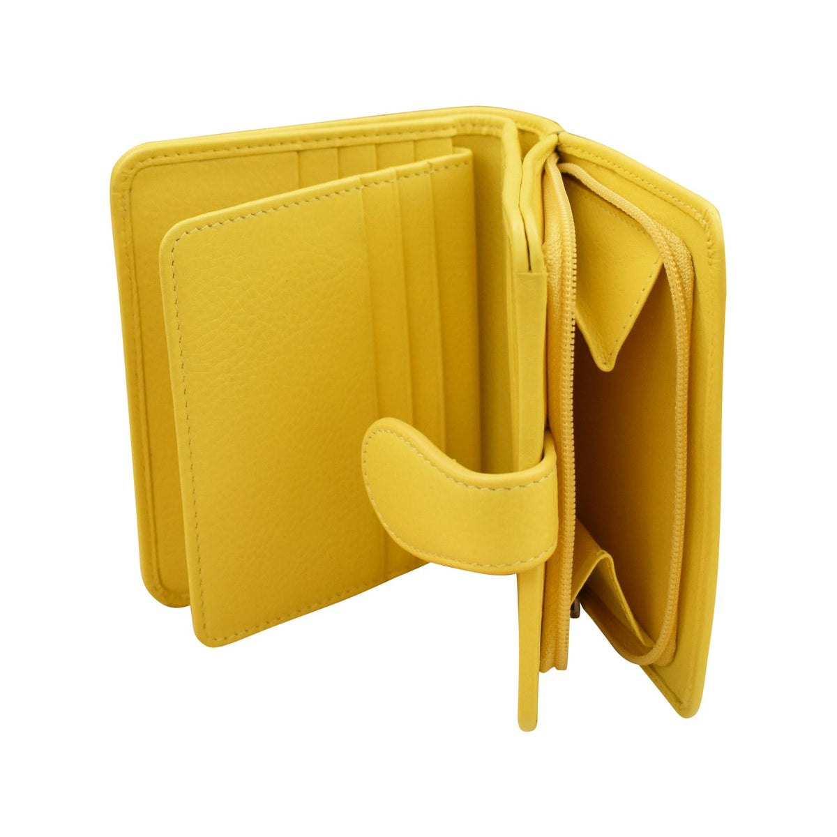 Yellow wallet open on a white background