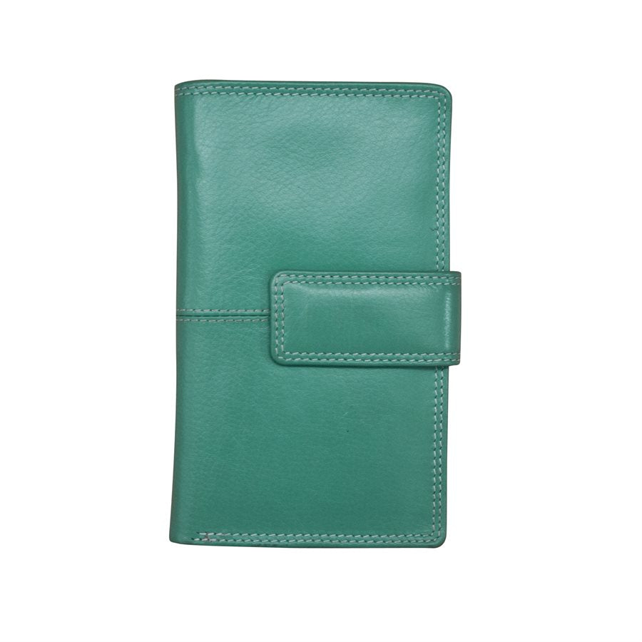 Green leather wallet on a white background