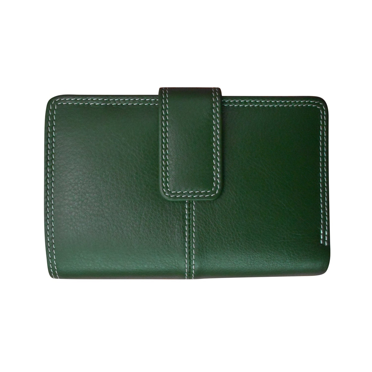 Green leather wallet on a white background