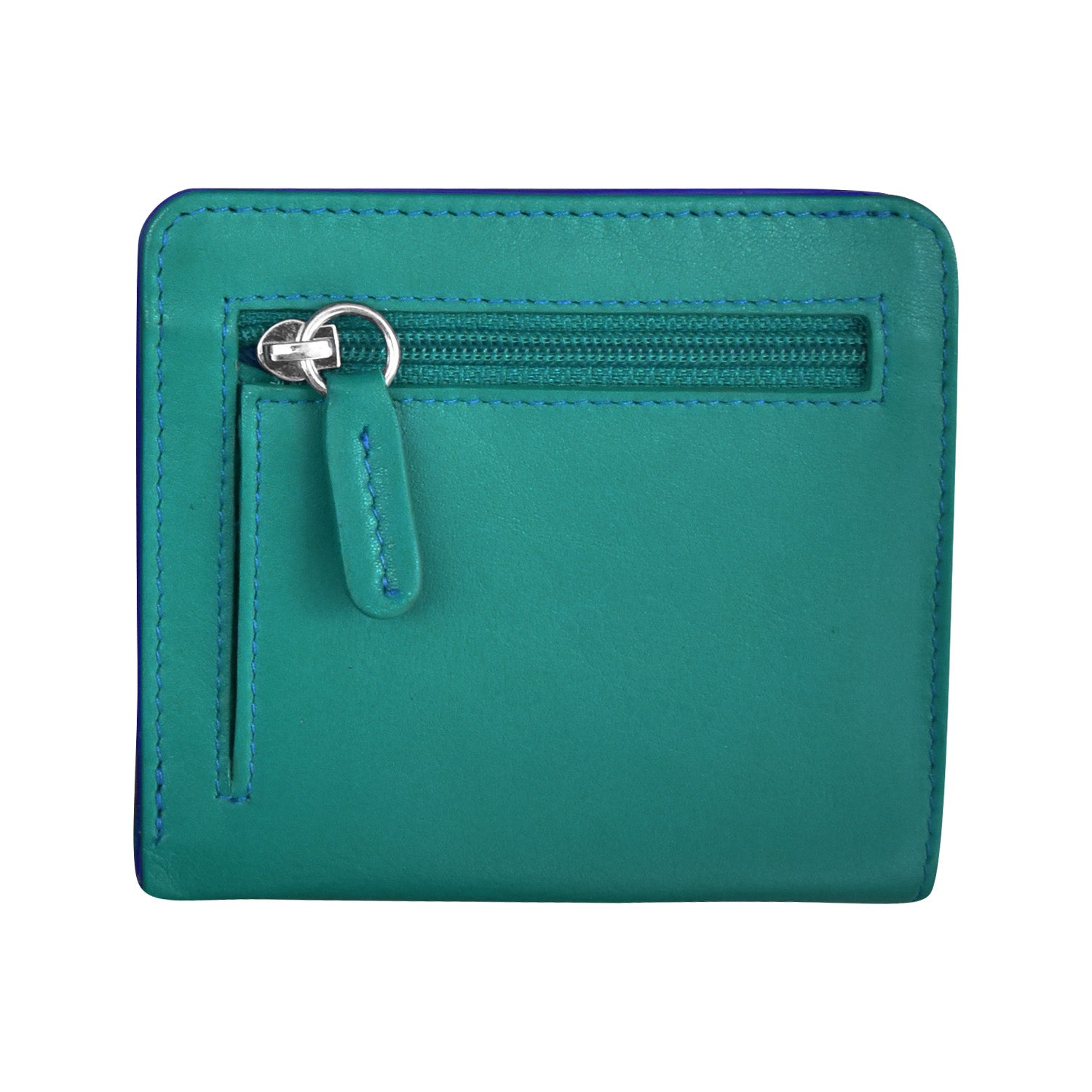 Green wallet with a zipper on a white background