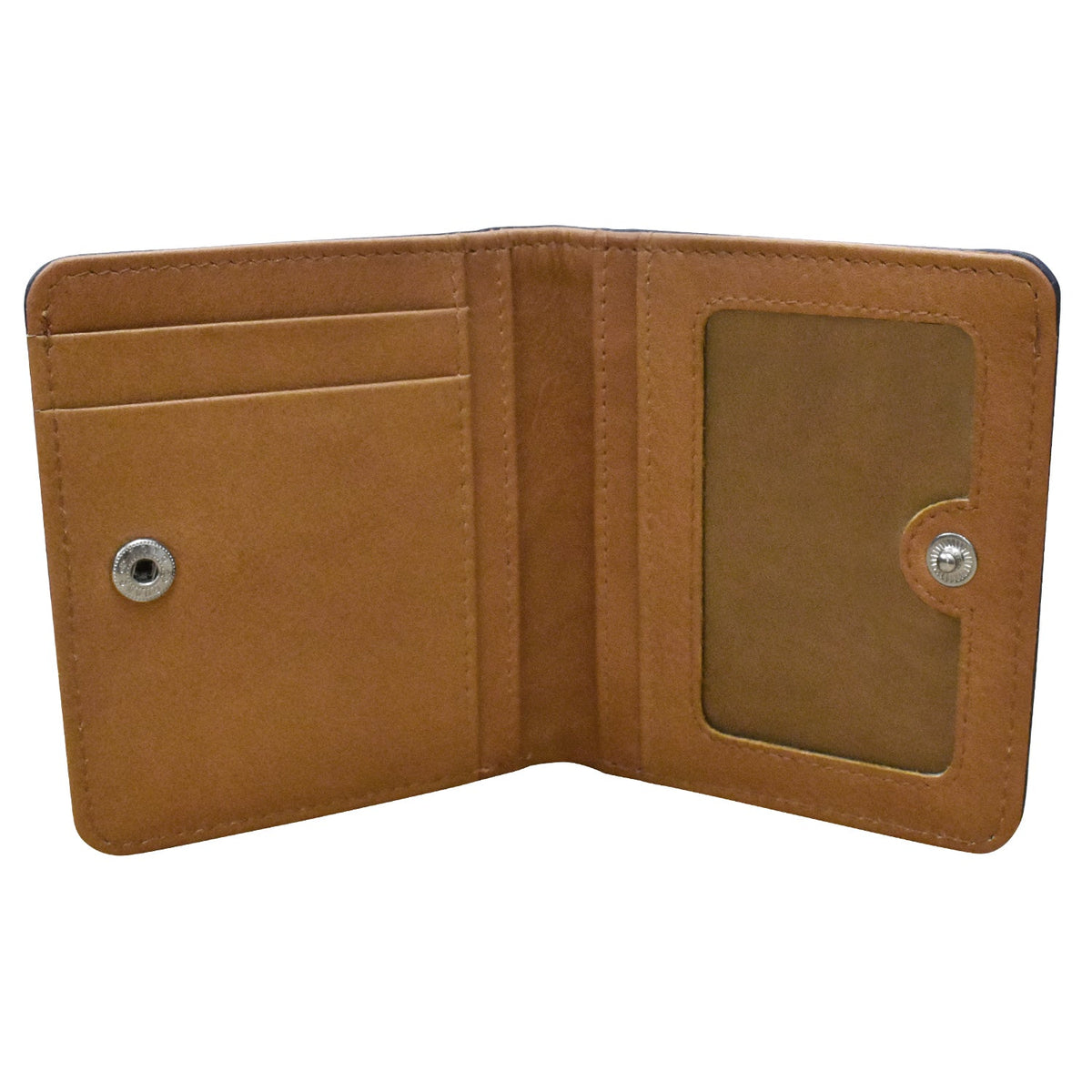 Brown leather wallet with card slots on a white background