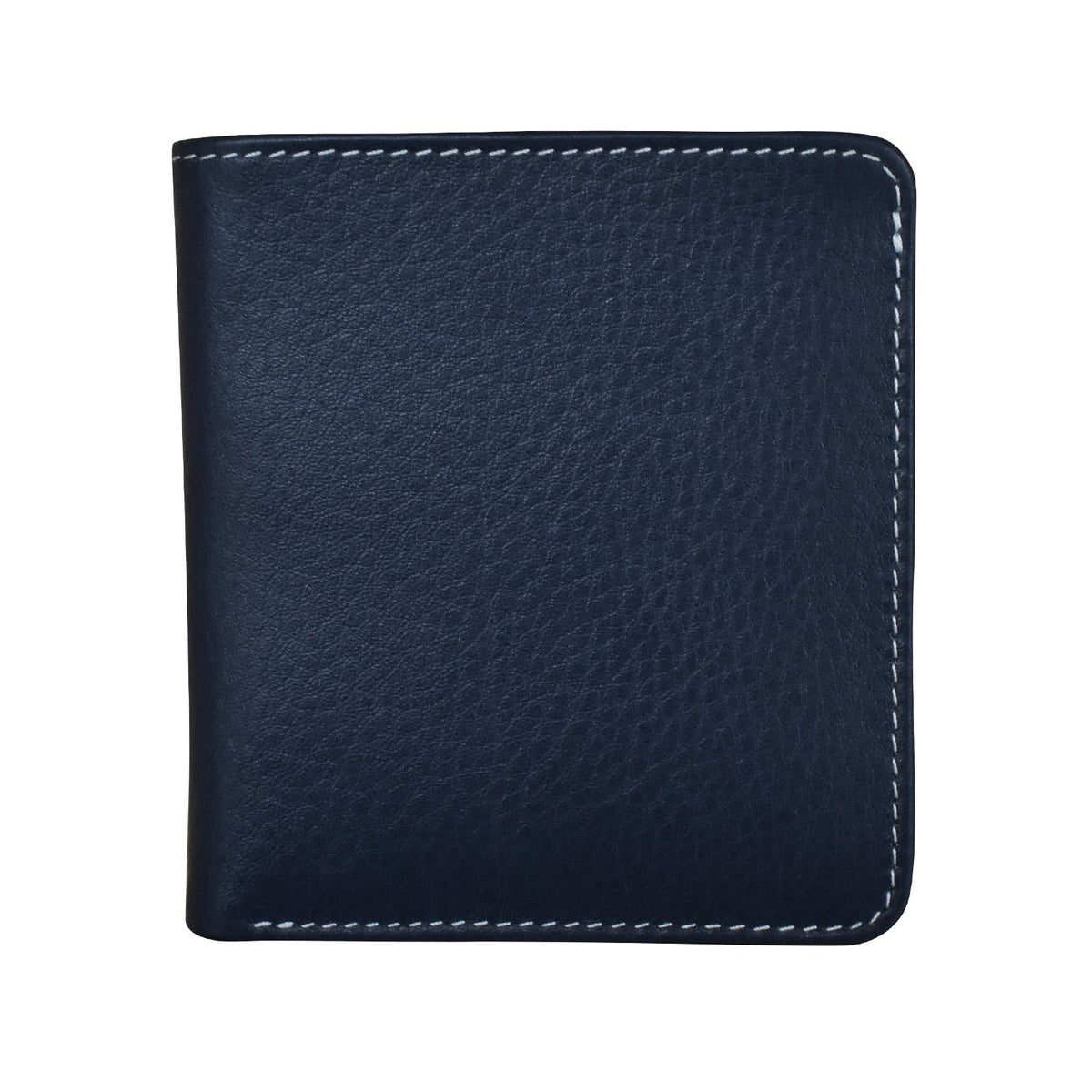 Navy blue leather wallet on a white background