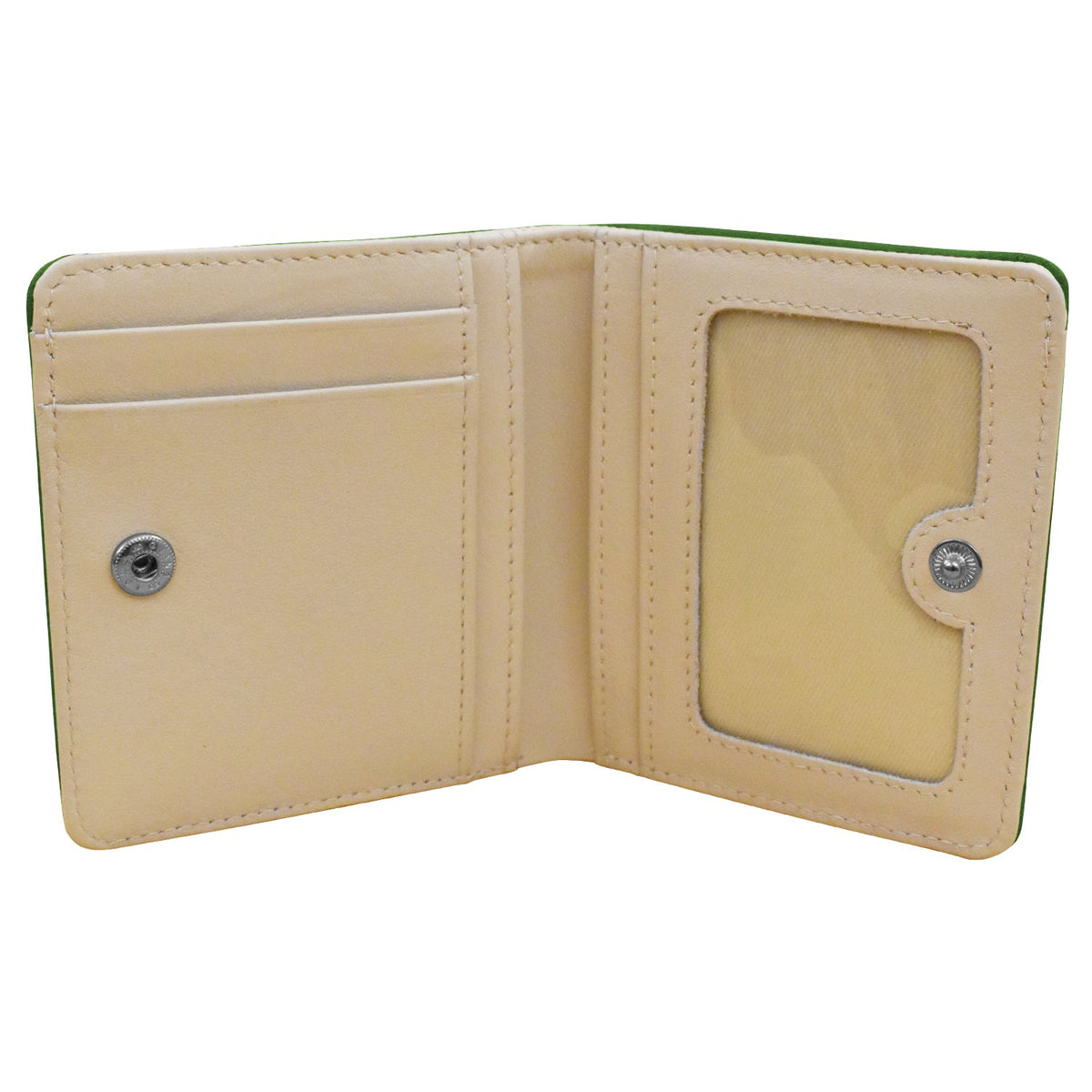Beige wallet with a clear window on a white background