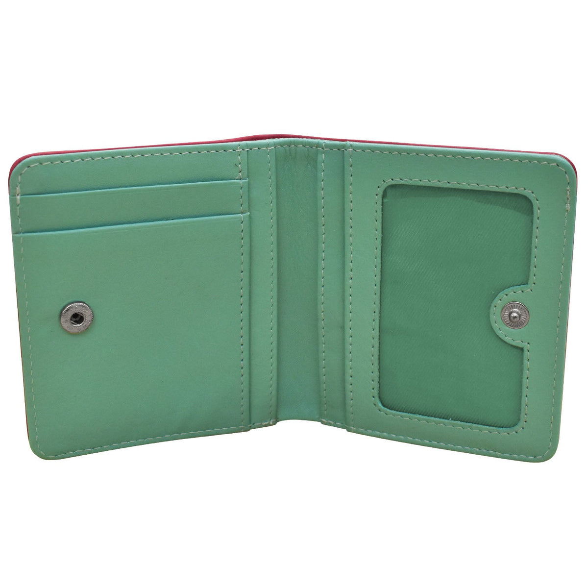 Green wallet with a card holder on a white background
