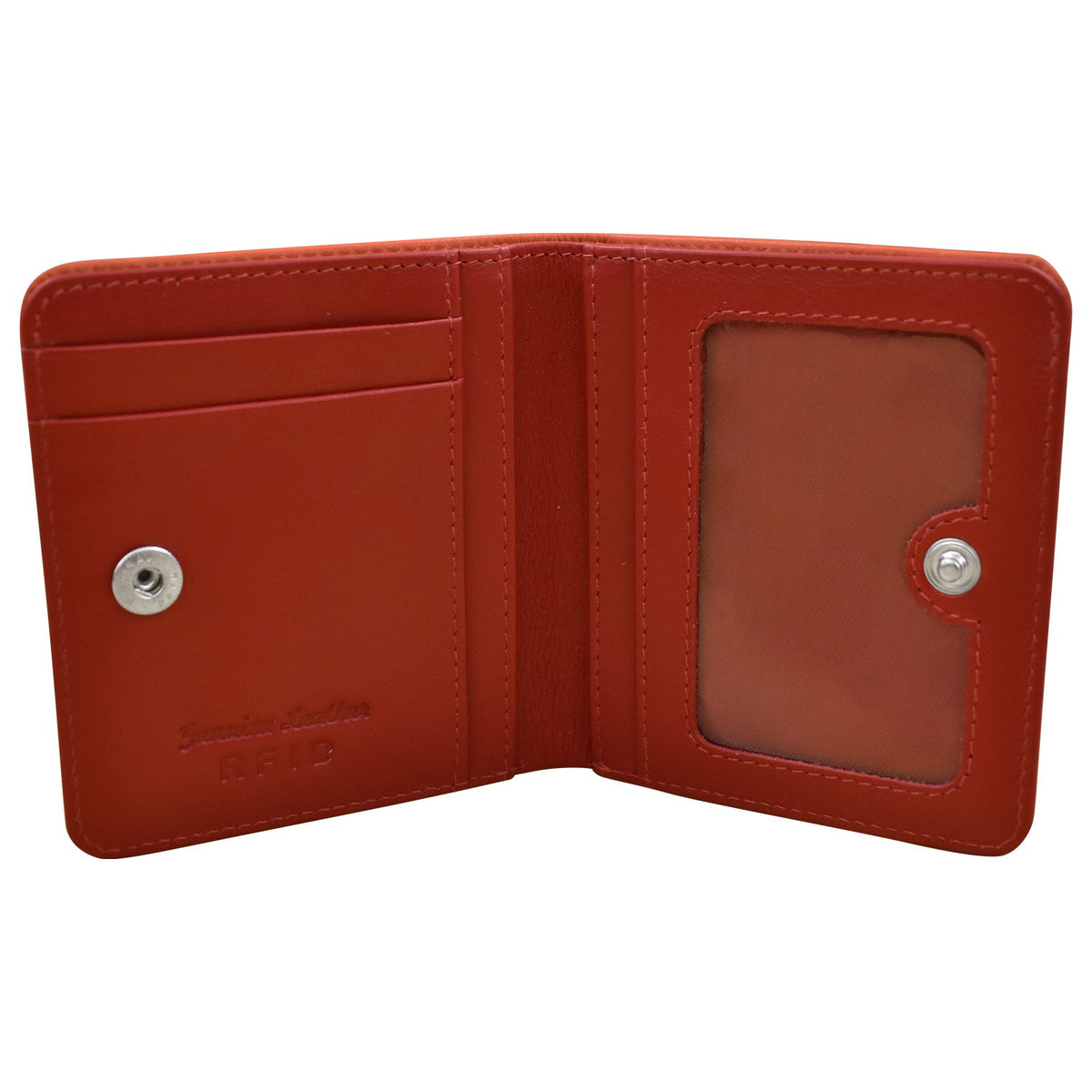 Red leather wallet with a card holder on a white background