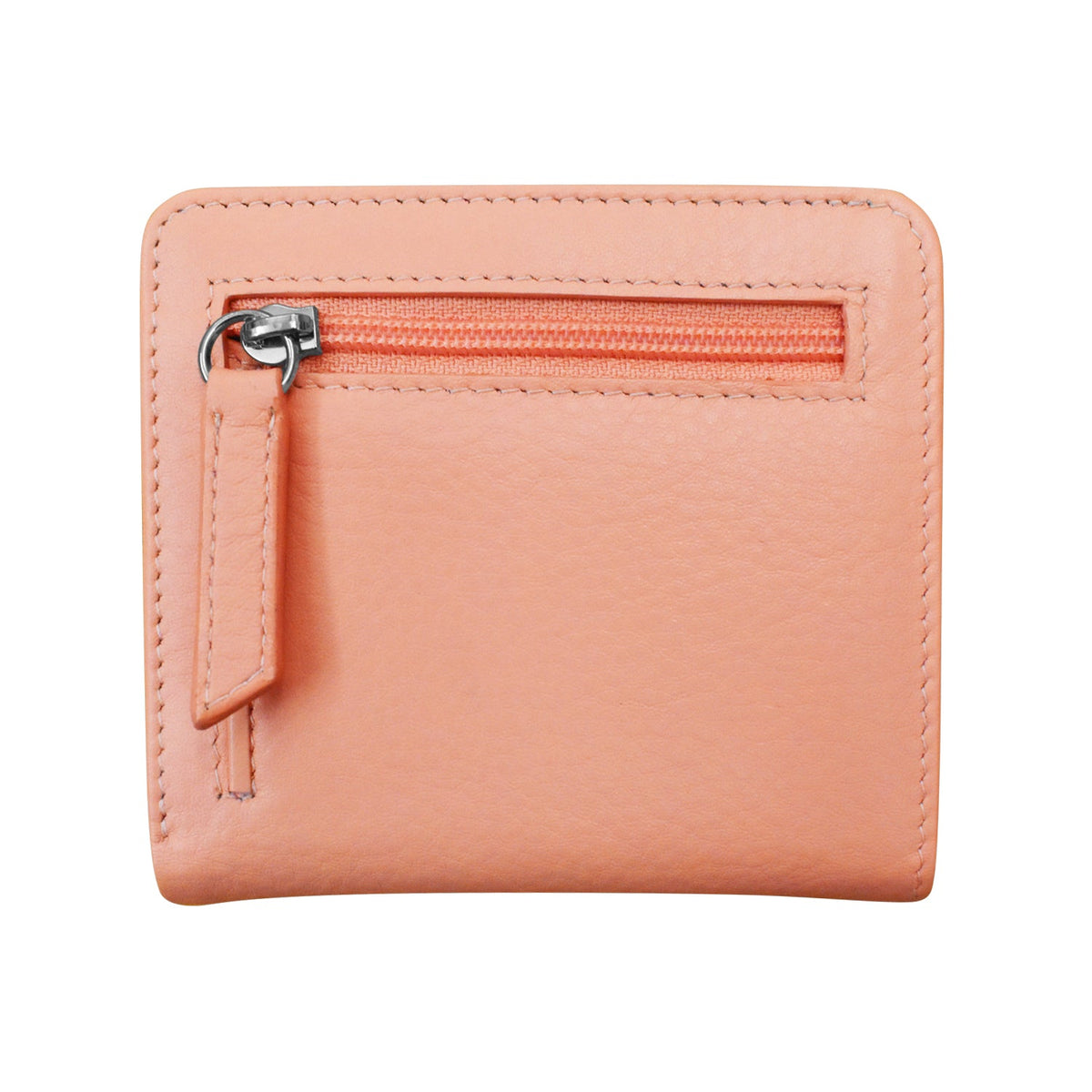 Pink wallet with a zipper on a white background